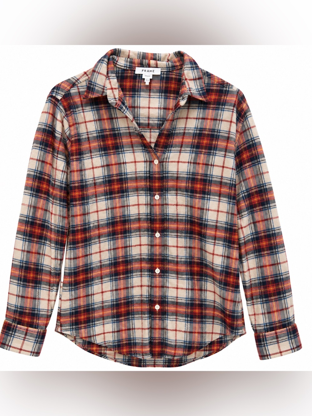 FRAME Men’s Classic Plaid Flannel Shirt Medium Clay Multi 100% Cotton
